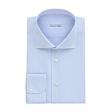 Striped Cotton Shirt in Light Blue and White