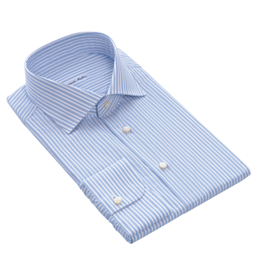 Striped Cotton Shirt in Light Blue and White