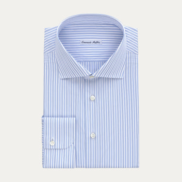 Striped Cotton Shirt in Light Blue and White
