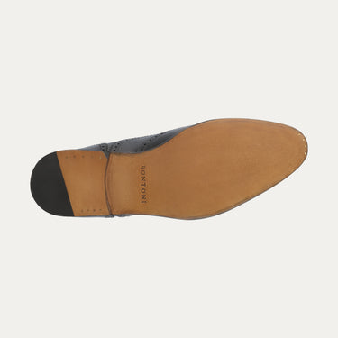 Sole view of Bontoni Libertino no Fiore Oxford shoe in black, featuring leather outsole with Bontoni branding, crafted for Sartale's luxury shoe line.