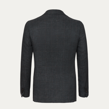 Einreihige karierte Seidenjacke in Blau