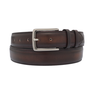 Calfskin Leather Belt in Aubergine Brown