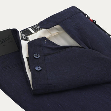 Cashmere-Linen Blend Trousers in Indigo Blue Melange