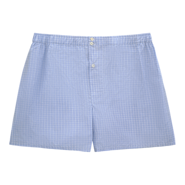 Checked Cotton Boxer Shorts in Light Blue