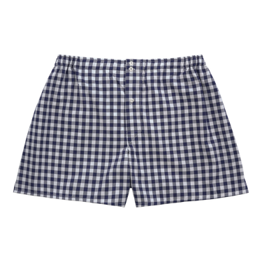Checked Cotton Boxer Shorts in Dark Blue and White