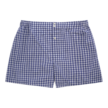 Checked Cotton Boxer Shorts in Blue and White