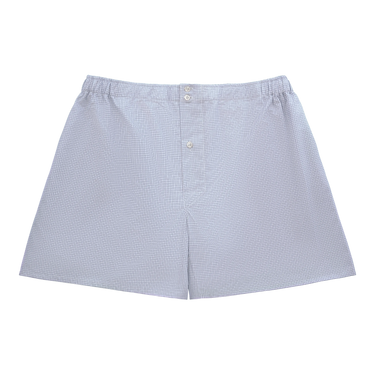 Checked Cotton Boxer Shorts in White and Blue