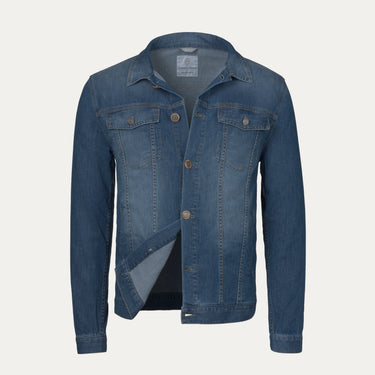 Richard J. Brown denim blue cotton-blend jacket with button closure and chest pockets, featured in SARTALE's outerwear collection.