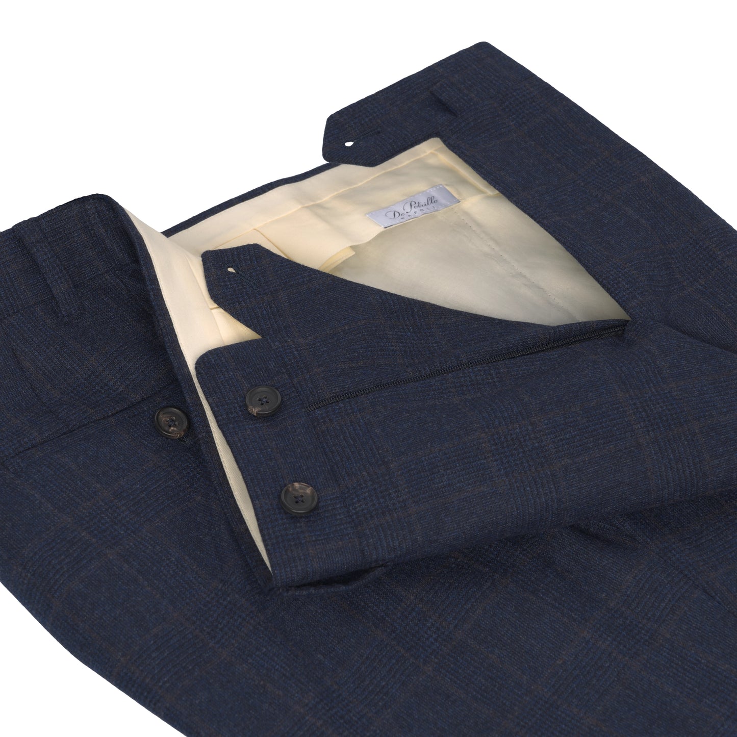 Double-Breasted Checked Wool Suit in Blue and Brown. Exclusively Made for Sartale