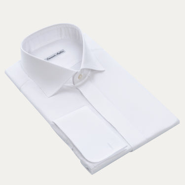 White Formal Shirt with French Cuffs and Covered Placket