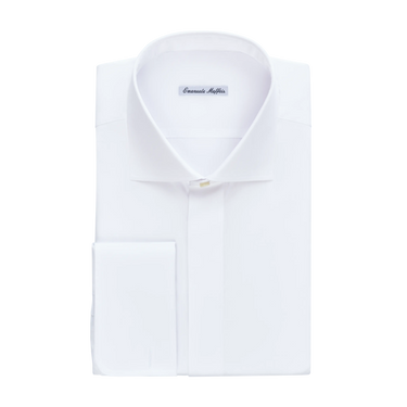 White Formal Shirt with French Cuffs and Covered Placket