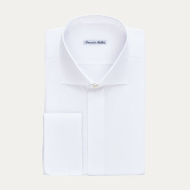 White Formal Shirt with French Cuffs and Covered Placket