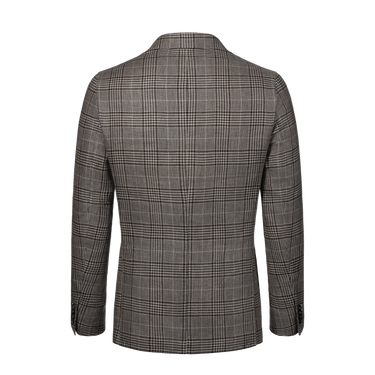 Single-Breasted Linen Glencheck Jacket in Cream, Brown and Dark Blue
