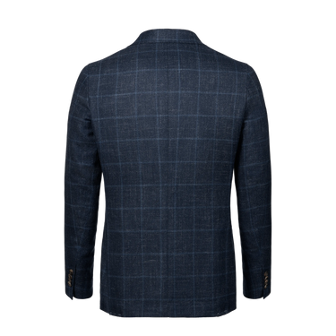 Single-Breasted Wool-Silk-Linen Checked Jacket in Blue