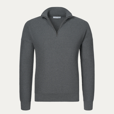 Ribbed Wool Half-Zip Sweater in Grey