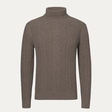 Wool and Cashmere Crew Neck Sweater in Brown Melange