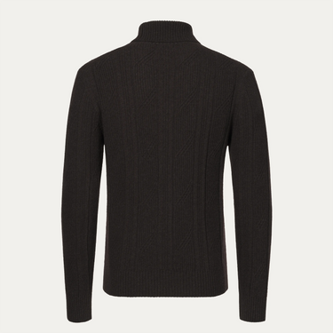 Cable Knit Wool and Cashmere Turtleneck in Dark Brown