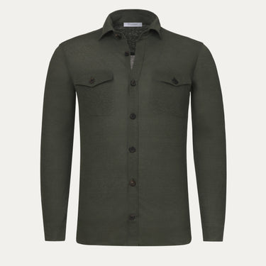 Camisa de algodón con bolsillos de parche en verde jaspeado