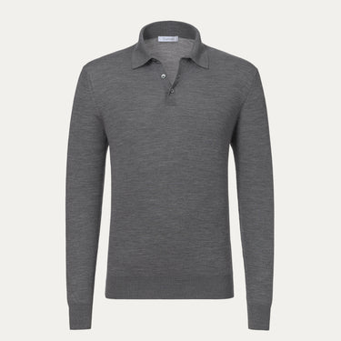 Wool Sweater Polo Shirt in Medium Grey Melange