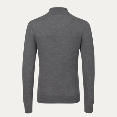 Wool Sweater Polo Shirt in Medium Grey Melange