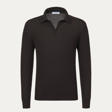 Wool Sweater Polo Shirt in Dark Brown