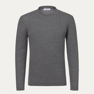 Wool Crew-Neck Sweater in Medium Grey Melange