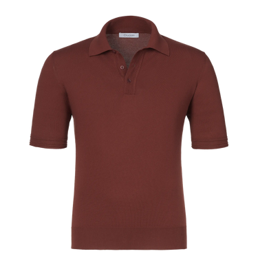 Cruciani cotton polo shirt in terracotta with short sleeves and ribbed hem, ideal for spring/summer 2025 fashion collections.