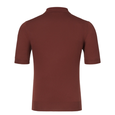 Back view of Cruciani terracotta cotton polo shirt showcasing seamless design and premium knit texture for a refined casual look.