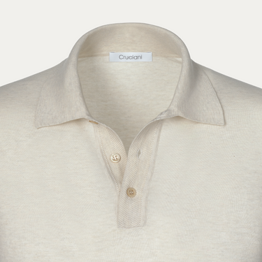 Close-up of Cruciani Cotton Polo Shirt in Cream featuring a soft collar and button placket, highlighting luxury craftsmanship.