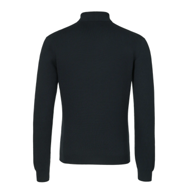 Back view of Cruciani dark blue cotton-silk long sleeve polo shirt showcasing its slim fit and fine knit texture for refined casual wear.