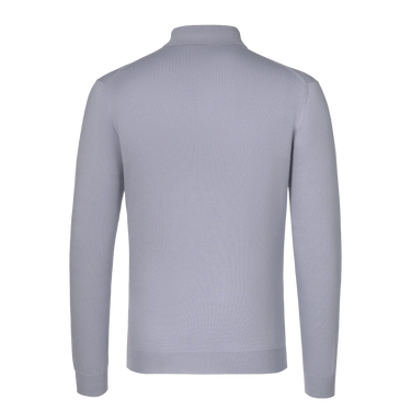 Back view of Cruciani Cotton-Silk Long Sleeve Polo Shirt in Cloudy Blue, showcasing smooth fabric and tailored fit for refined casual style.