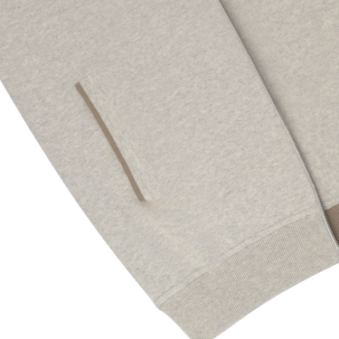 Close-up of front pocket on Cruciani Cotton Hooded Zip-Up in Light Grey, highlighting fine knit texture and premium craftsmanship.