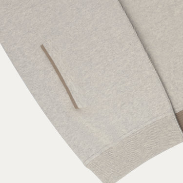 Close-up of front pocket on Cruciani Cotton Hooded Zip-Up in Light Grey, highlighting fine knit texture and premium craftsmanship.