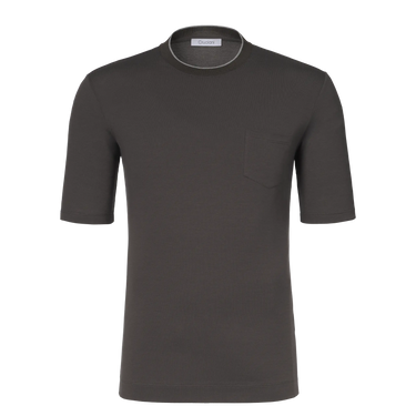 Cruciani Cotton T-Shirt in Dark Brown with short sleeves and chest pocket, premium casualwear from SARTALE SS25 collection.