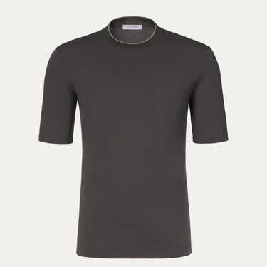 Cruciani Cotton T-Shirt in Dark Brown with short sleeves and chest pocket, premium casualwear from SARTALE SS25 collection.