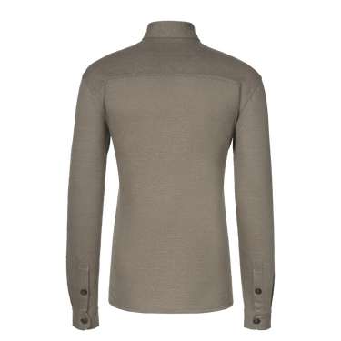 Back view of Cruciani Linen Shirt in Taupe showcasing clean tailoring and lightweight fabric, perfect for spring and summer outfits.