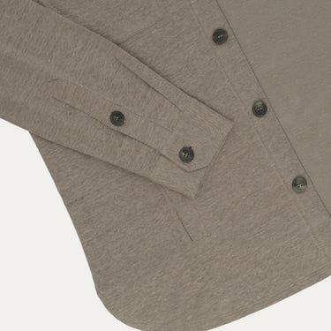 Detailed view of Cruciani Linen Shirt in Taupe sleeve and cuff buttons, emphasizing premium craftsmanship for SS25 fashion.