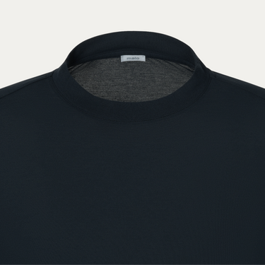 Close-up of Malo Cotton Jersey T-Shirt neckline in Midnight Blue, highlighting fine jersey texture and subtle luxury branding.
