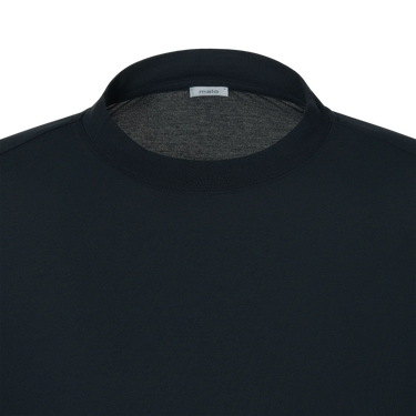 Close-up of Malo Cotton Jersey T-Shirt neckline in Midnight Blue, highlighting fine jersey texture and subtle luxury branding.