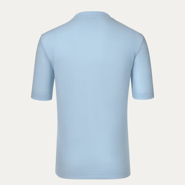 Back view of Malo Cotton Jersey T-Shirt in Light Blue, showcasing its clean, minimal design and premium fabric for SS25 apparel.