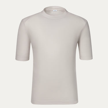 Malo Cotton Jersey T-Shirt in Light Beige with short sleeves and crew neck, ideal for SS25 minimalist summer fashion.
