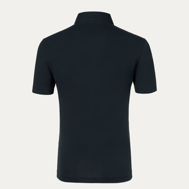 Back view of Malo Cotton Jersey Polo Shirt in Dark Blue, showcasing its tailored fit and premium cotton jersey fabric for SS25 apparel.