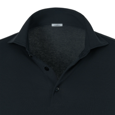 Close-up of Malo Cotton Jersey Polo Shirt collar and buttons in Dark Blue, highlighting fine stitching and minimalist luxury design.