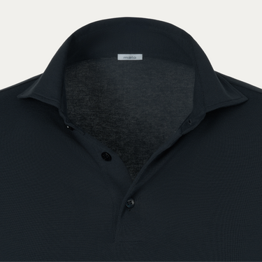 Close-up of Malo Cotton Jersey Polo Shirt collar and buttons in Dark Blue, highlighting fine stitching and minimalist luxury design.