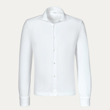 Malo Jersey Cotton Shirt in White with long sleeves and button-down front, ideal for spring/summer SS25 collections at SARTALE.