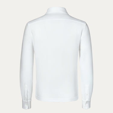 Back view of Malo Jersey Cotton Shirt in White, showcasing clean tailoring and premium cotton fabric for a refined summer look.