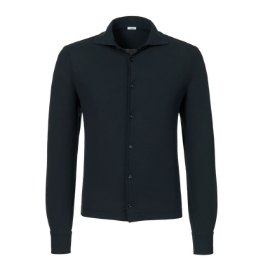 Malo Jersey Cotton Shirt in Midnight Blue with long sleeves and button-down front, ideal for SS25 casual and refined summer looks.