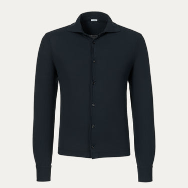Malo Jersey Cotton Shirt in Midnight Blue with long sleeves and button-down front, ideal for SS25 casual and refined summer looks.