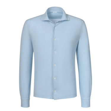 Malo Jersey Cotton Shirt in Light Blue with long sleeves and button-down front, ideal for spring and summer collections at SARTALE.