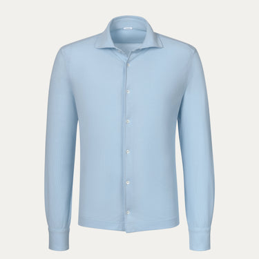 Malo Jersey Cotton Shirt in Light Blue with long sleeves and button-down front, ideal for spring and summer collections at SARTALE.